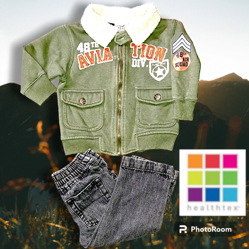 4 Pc Lot Sz 18mos Baby Clothes Little Rebels Aviator Jacket Jeans & Comfy Pants - Picture 2 of 6